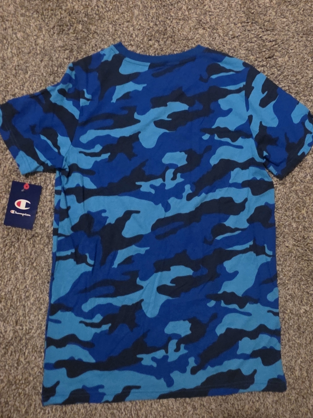 Champion Blue Camouflage Short Sleeve Tee with Vertical Logo - Picture 4 of 5